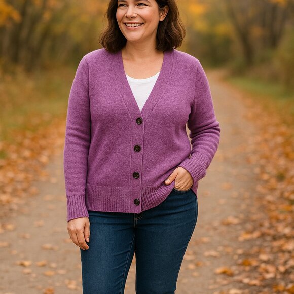 J. Jill Heather Purple Lavender Ribbed Button Front Cardigan Sweater L Petite - Picture 1 of 9